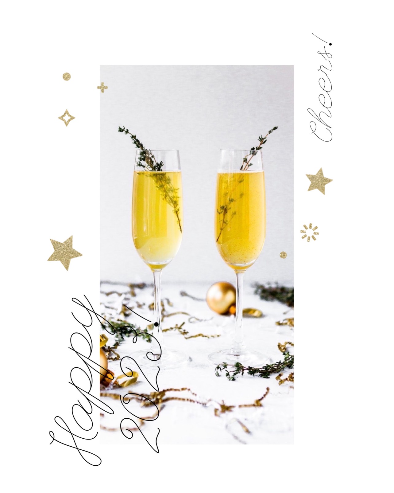Two Glasses Of Champagne Sitting On Top Of A Table Happy New Year Template