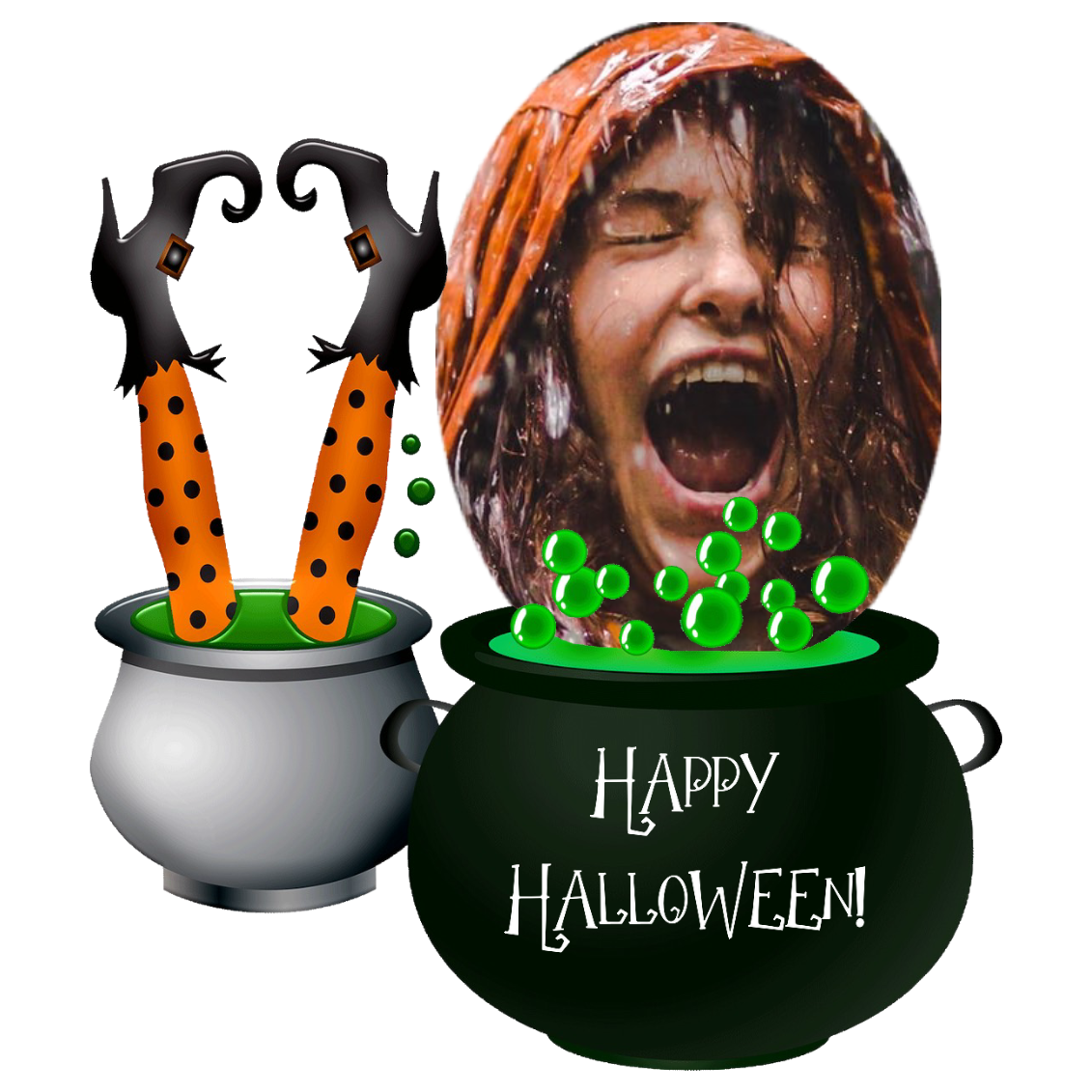 A Pot With A Witch'S Head And A Pair Of Scissors Sticking Out Of Halloween Stickers Template